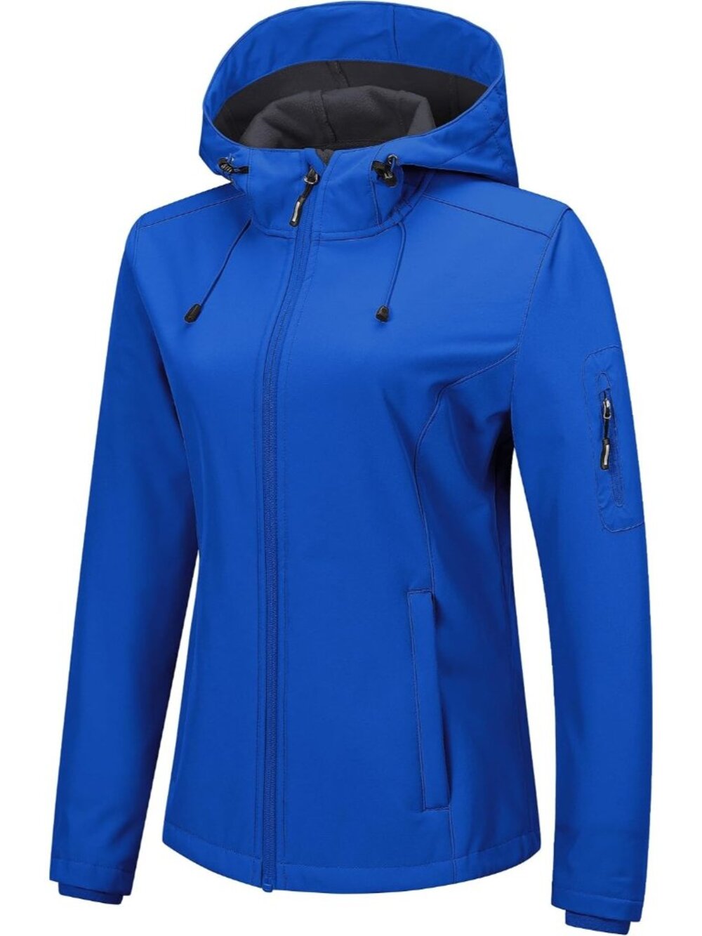Women Klein Blue Cuff Sleeve Straight Hooded Zippered Pockets Ventures Jacket
